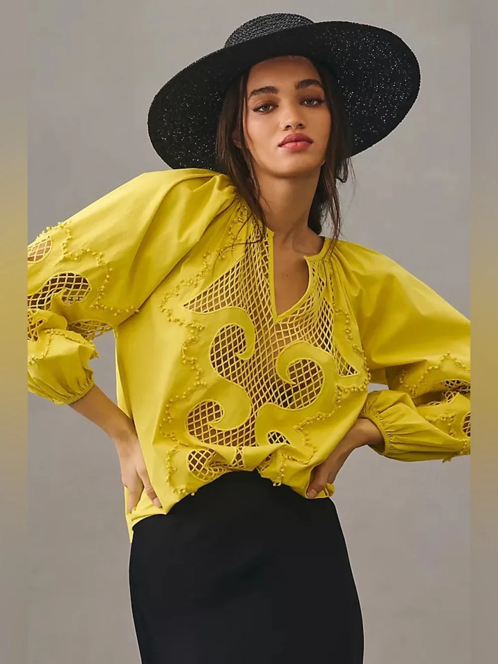 Forever That Girl Mesh Cutwork Peasant Blouse Size XS (NWT) Retail $168
